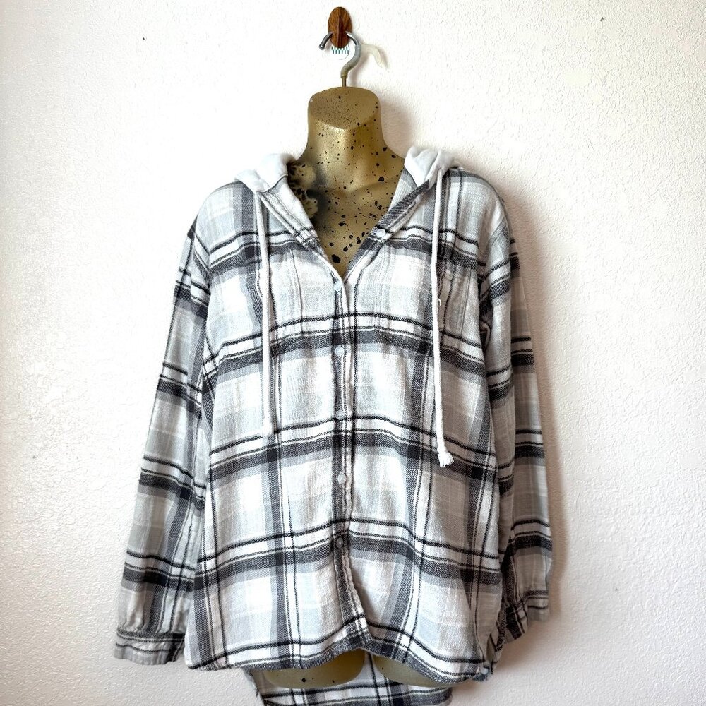 American Eagle Plaid Button-Up Hoodie Shirt –Size M